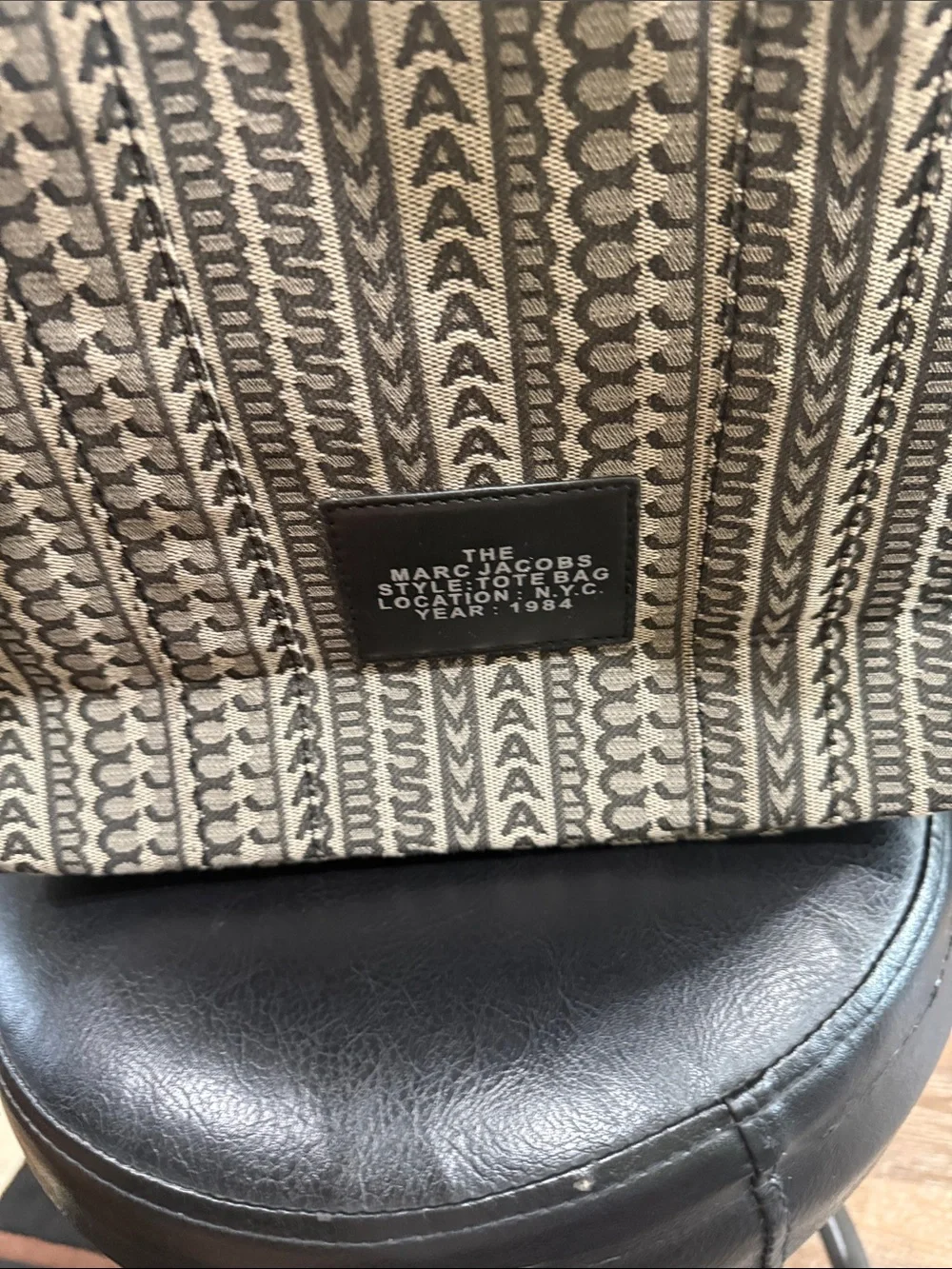 Marc Jacobs Black & Beige Patterned Canvas Duffel Tote